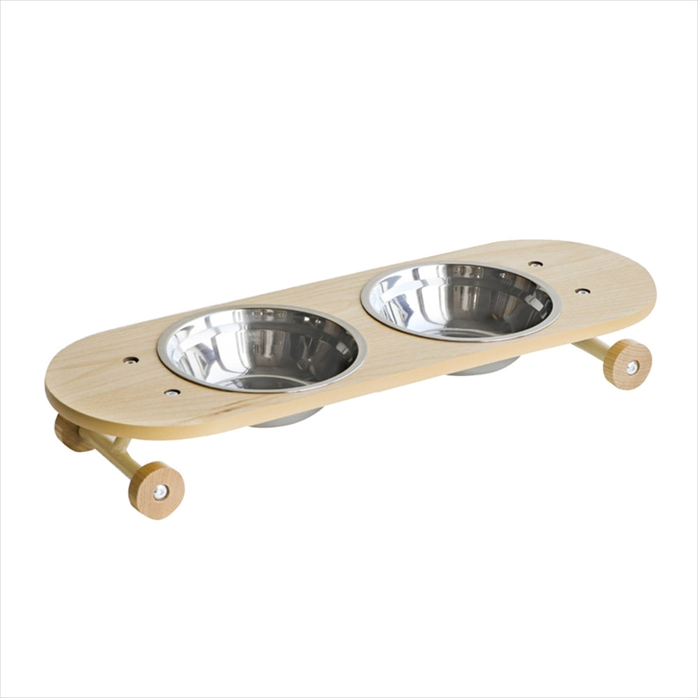猫用フードボウルスタンド SK8 PLATE ナチュラル|スケボー風デザイン【送料無料】
