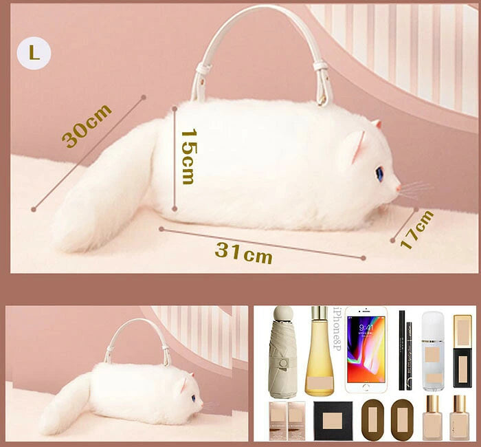 ふわもこ猫ちゃんハンドバッグ｜リアルなフェイスデザイン(白猫）