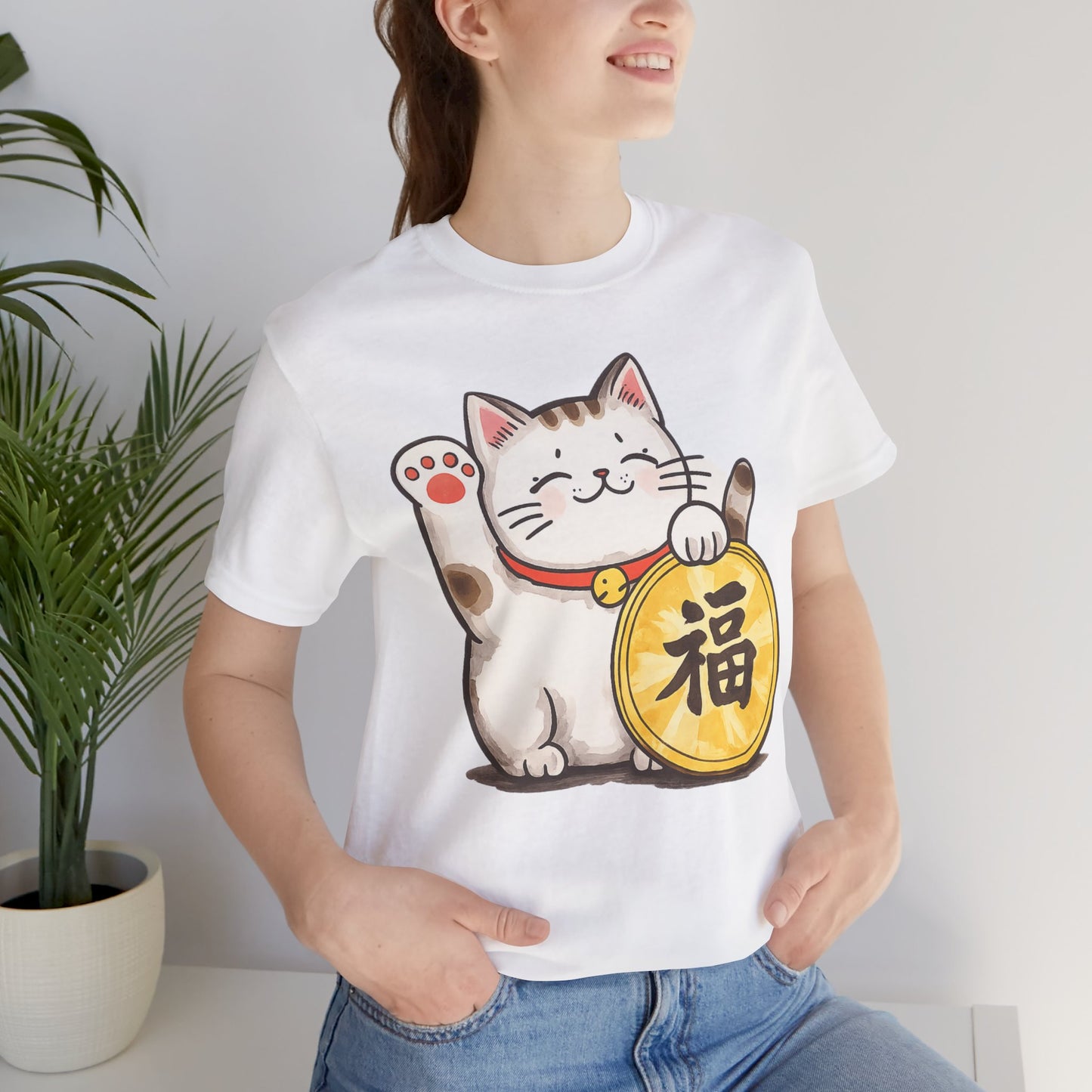 Lucky Maneki Neko Cat T-Shirt | Cute Japanese Good Fortune Tee