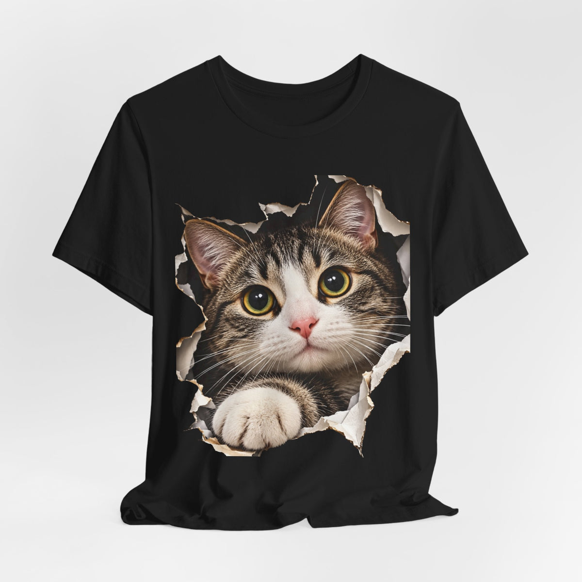 Curious Cat Breaking Through T-Shirt | Funny 3D Cat Tee