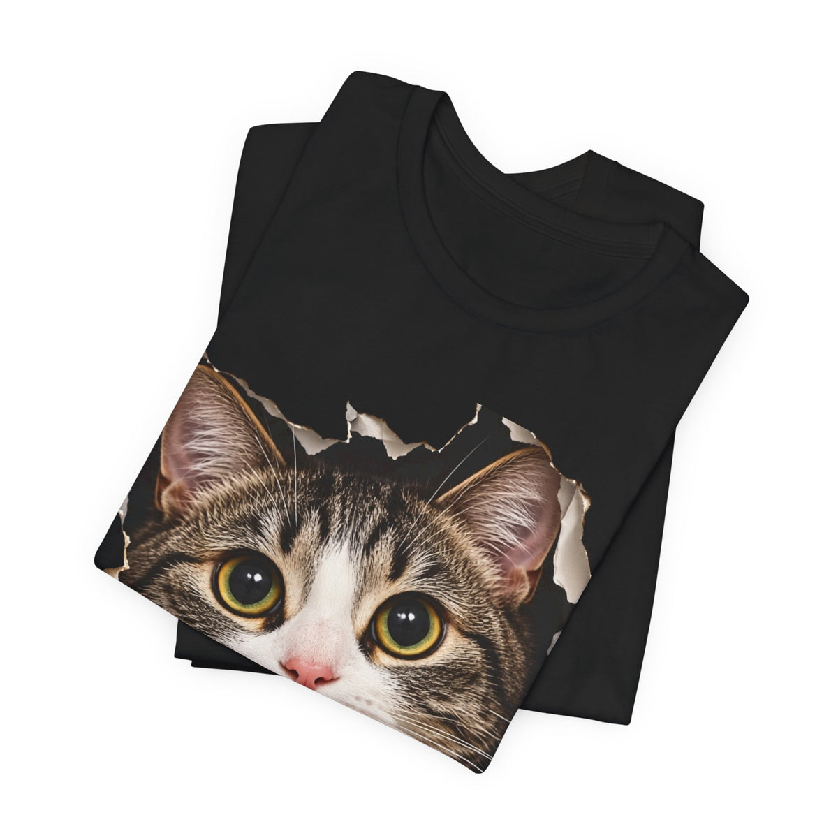 Curious Cat Breaking Through T-Shirt | Funny 3D Cat Tee