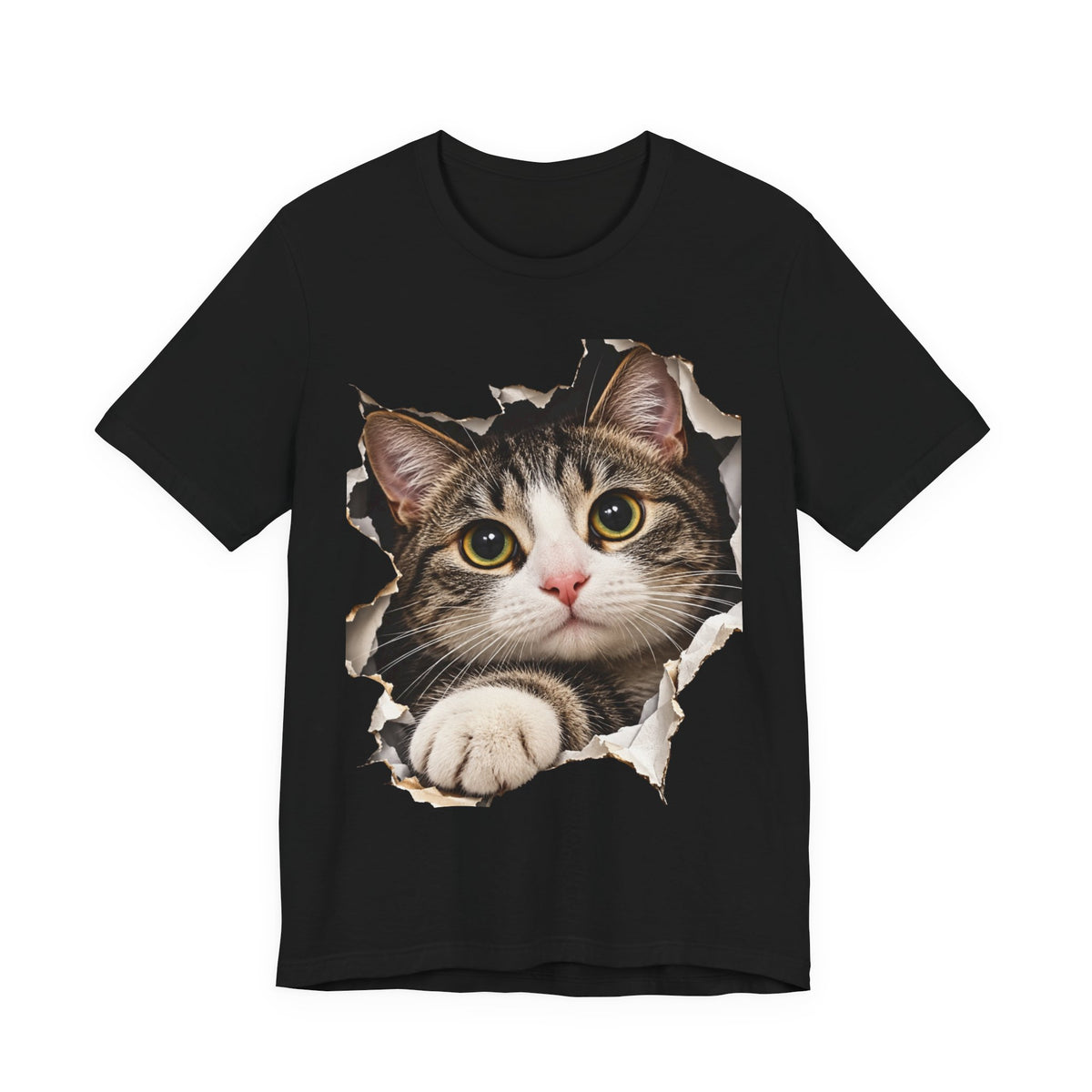 Curious Cat Breaking Through T-Shirt | Funny 3D Cat Tee