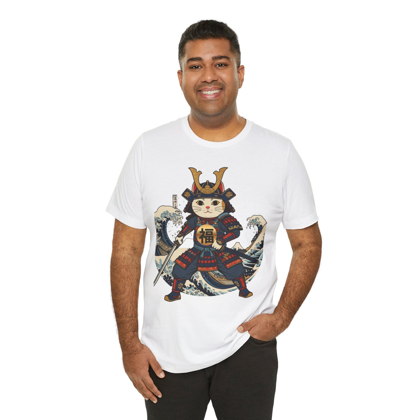 Samurai Lucky Cat T-Shirt | Japanese Ukiyo-e Maneki Neko Tee