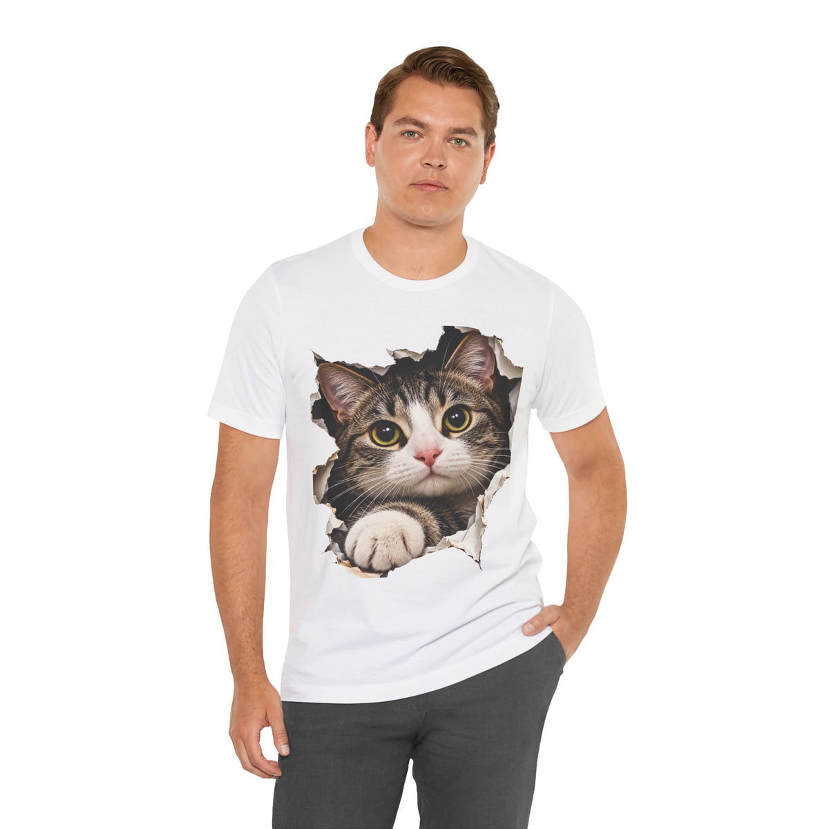 Curious Cat Breaking Through T-Shirt | Funny 3D Cat Tee