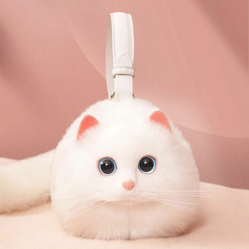 ふわもこ猫ちゃんハンドバッグ｜リアルなフェイスデザイン(白猫）
