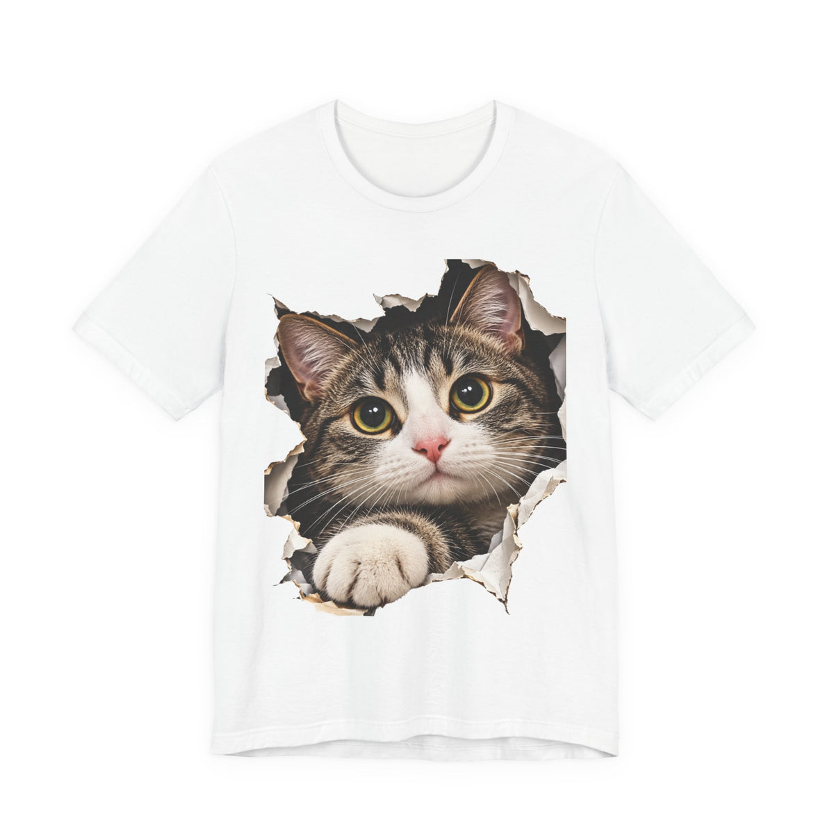Curious Cat Breaking Through T-Shirt | Funny 3D Cat Tee