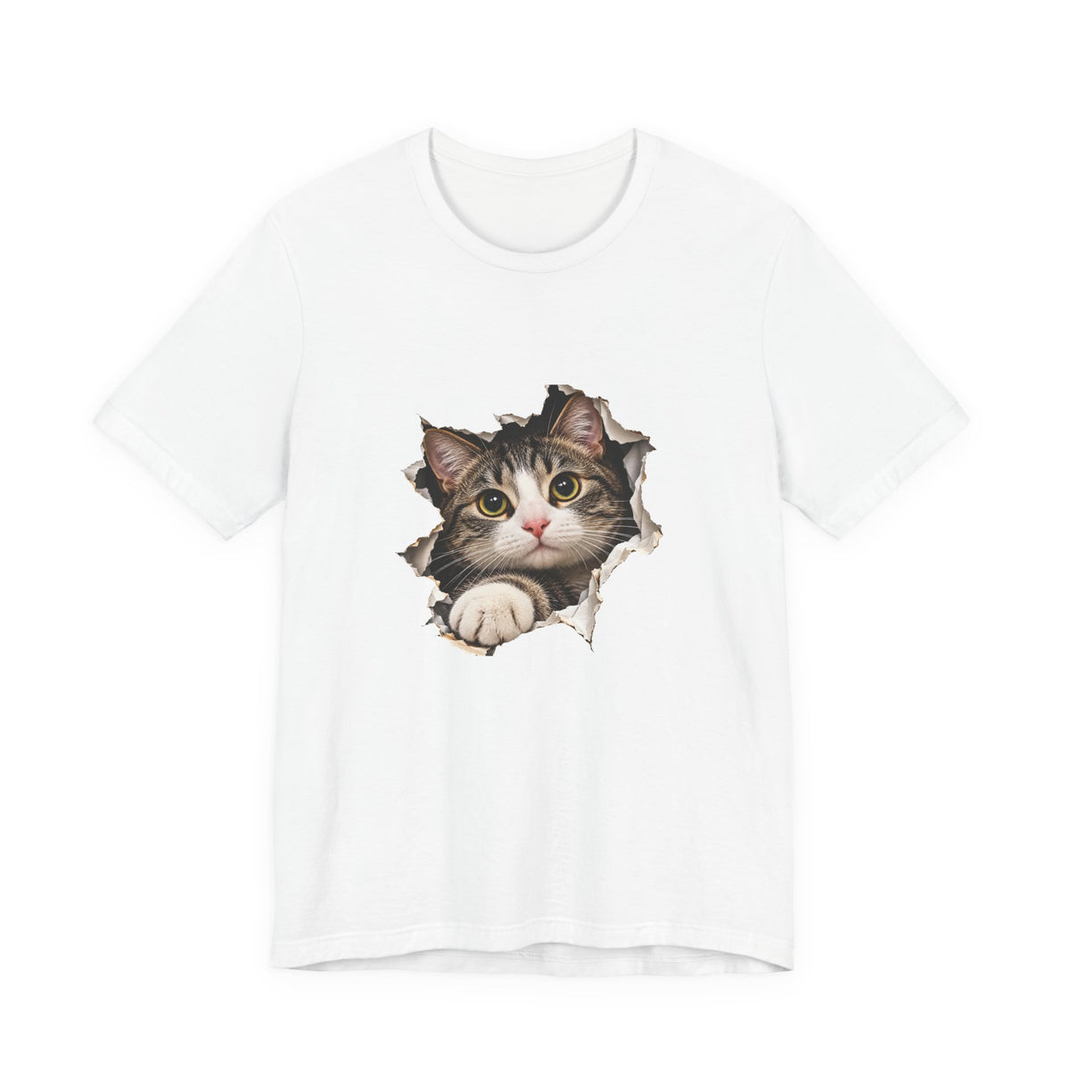 Curious Cat Breaking Through T-Shirt | Cute 3D Cat Tee – Small Design