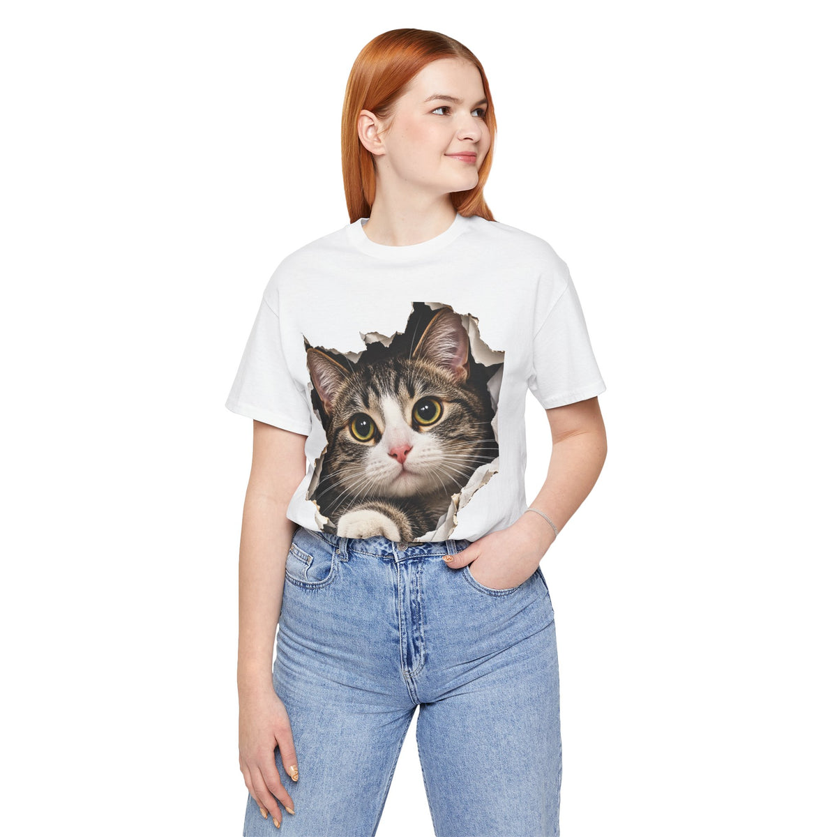 Curious Cat Breaking Through T-Shirt | Funny 3D Cat Tee