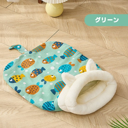 冬用 猫寝袋ベッド ふわもこ寝袋ハウス｜暖かいフリース素材｜洗える 保温・防寒 キャットハウス