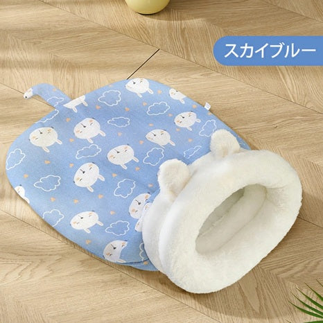 冬用 猫寝袋ベッド ふわもこ寝袋ハウス｜暖かいフリース素材｜洗える 保温・防寒 キャットハウス