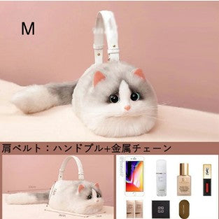 ふわもこ猫ちゃんハンドバッグ｜リアルなフェイスデザイン  (ハチワレ シルバー×ホワイト)