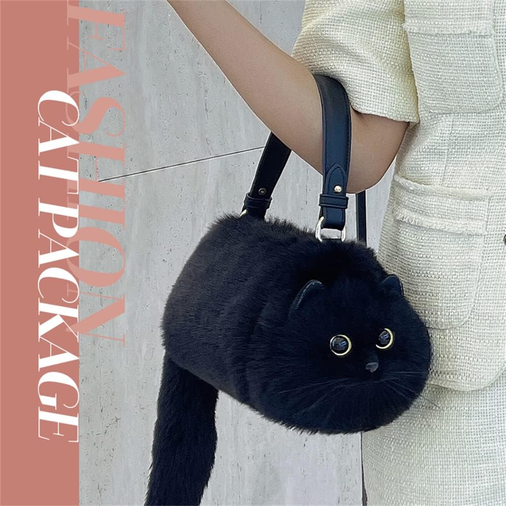 ふわもこ猫ちゃんハンドバッグ｜リアルなフェイスデザイン  (ブラック)