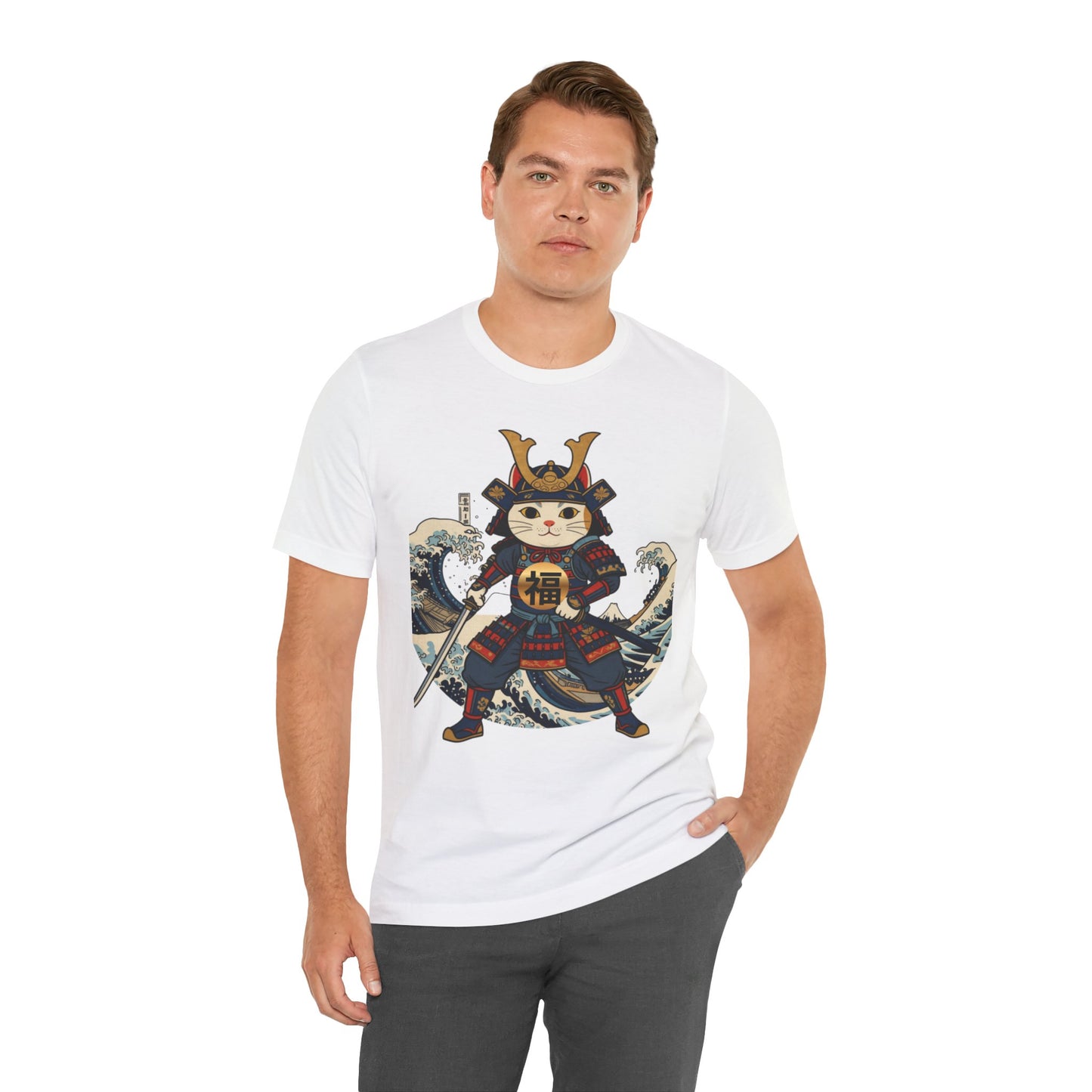 Samurai Lucky Cat T-Shirt | Japanese Ukiyo-e Maneki Neko Tee
