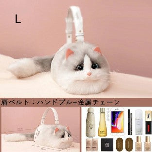ふわもこ猫ちゃんハンドバッグ｜リアルなフェイスデザイン  (ハチワレ シルバー×ホワイト)