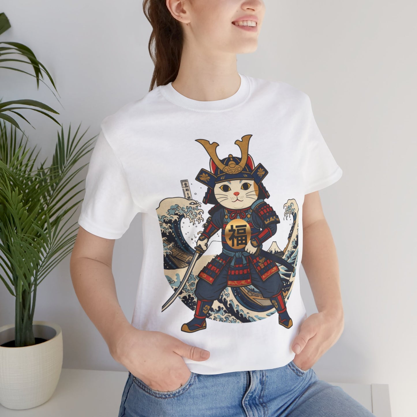 Samurai Lucky Cat T-Shirt | Japanese Ukiyo-e Maneki Neko Tee